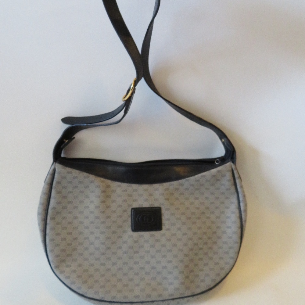 Gucci Gray and Navy Monogram Shoulder Bag